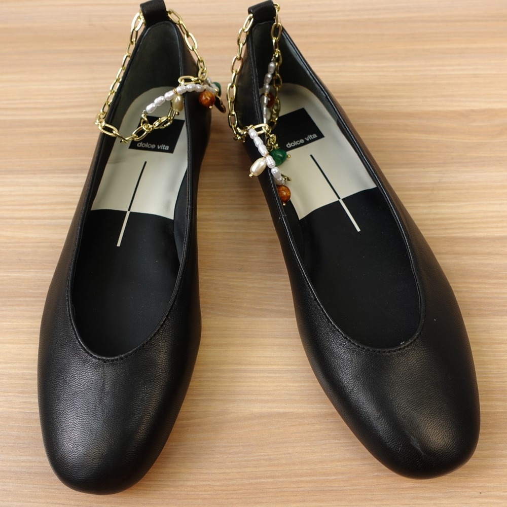 Dolce Vita Ballet Flats Womens 7 Black Whimsical Y2K Chain Pearl Charm NEW $150 - Picture 2 of 12